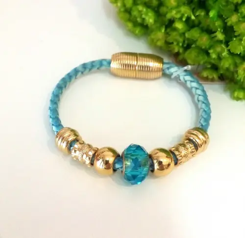 Pulseira em Couro Azul 1 Voltas