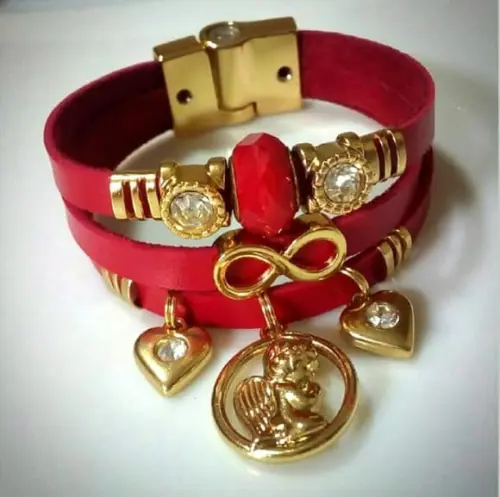Pulseira em Couro - Anjo da Guarda