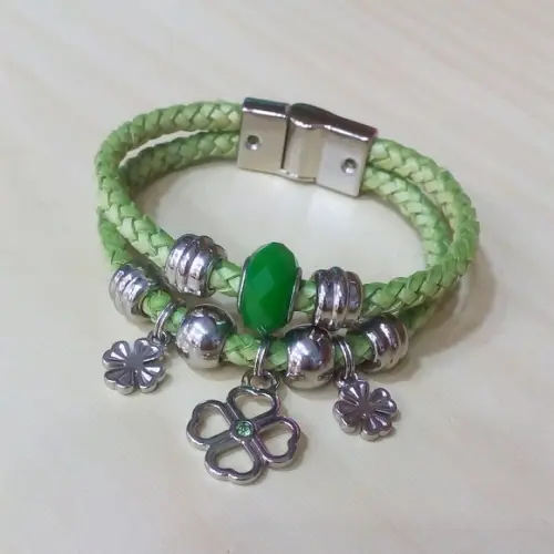 Pulseira em Couro Verde 2 Voltas