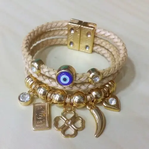 Pulseira em Couro Bege - Patuá