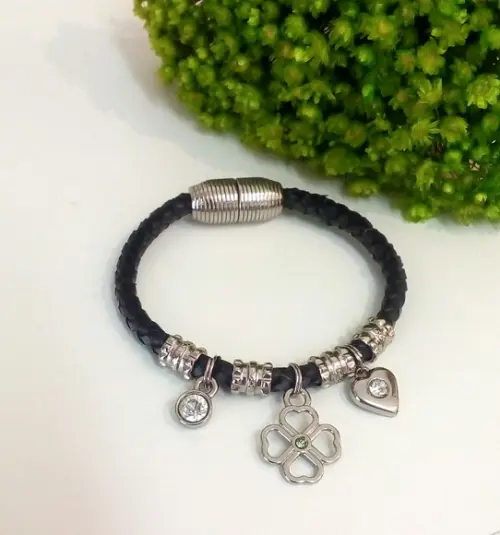 Pulseira em Couro Preto 1 Voltas
