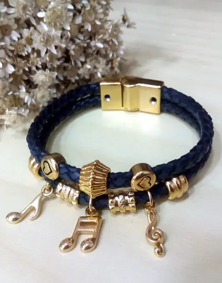 Pulseira em Couro Preto 2 Voltas