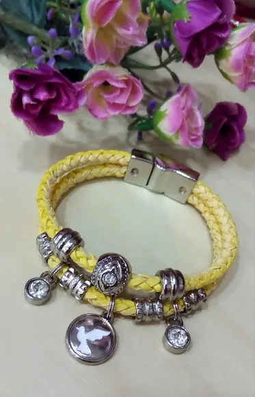 Pulseira em Couro Amarelo 2 Voltas