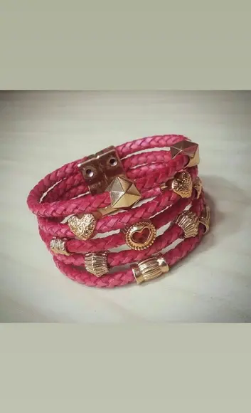 Pulseira em Couro Vermelho 5 Voltas