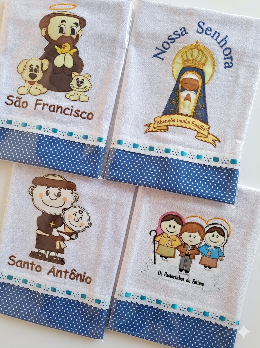 Kit 6 Panos de Prato Patchwork Sortidos Religiosos com Passa Fita