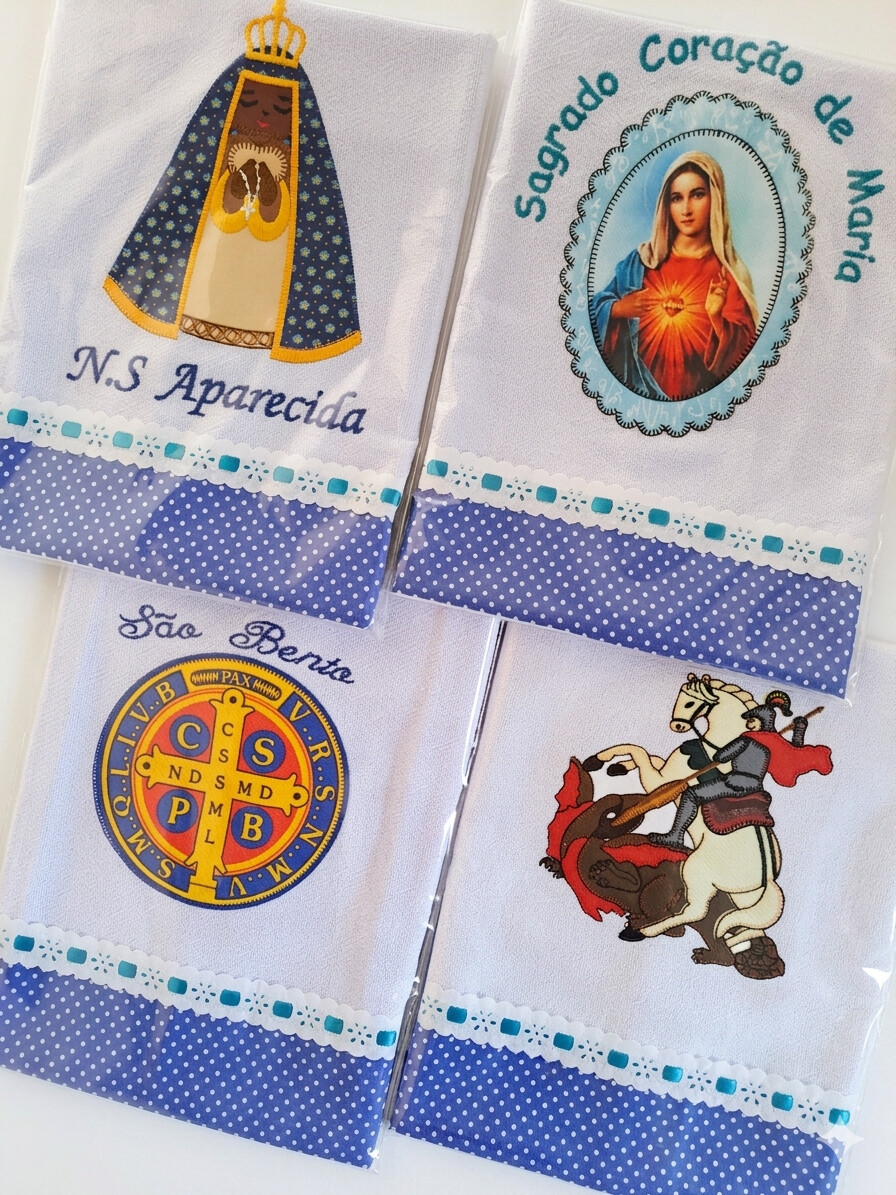 Kit 6 Panos de Prato Patchwork Sortidos Religiosos com Passa Fita