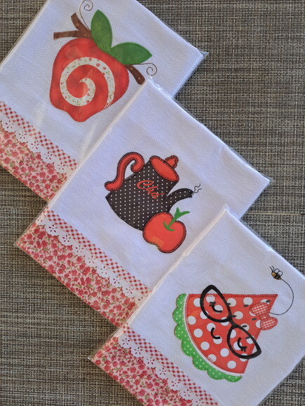 Kit 6 Panos de Prato Patchwork Frutas Barras Combinadas