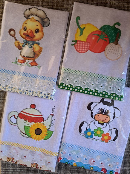 Kit 20 Panos de Prato Patchwork Sortidos com Bordado Inglês.