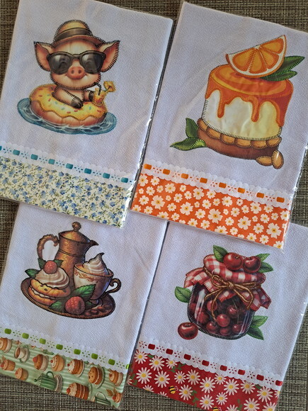 Kit 10 Panos de Prato Patchwork Sortidos com Passa Fita.