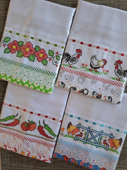 Kit 20 Panos de Prato Ponto Cruz com Bordado Inglês