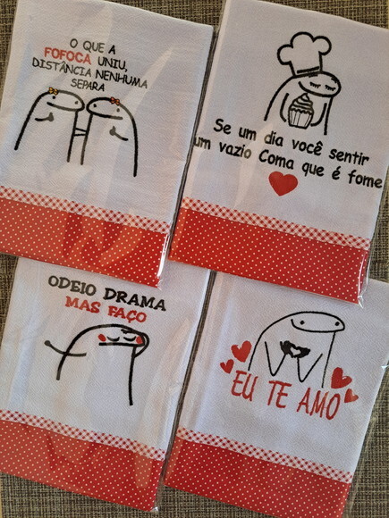 Kit 10 Panos de Prato Bento Flork Sortidos com Viés Algodão