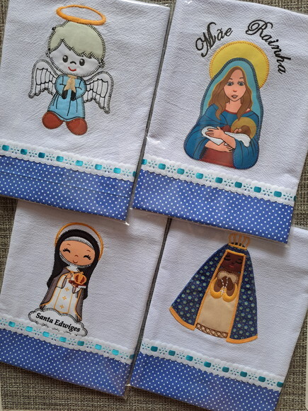 Kit 10 Panos de Prato Patchwork Religiosos Sortidos.