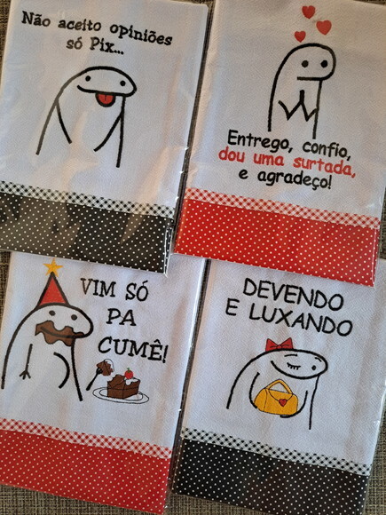 Kit 7 Panos de Prato Bento Flork Sortidos com Viés Algodão