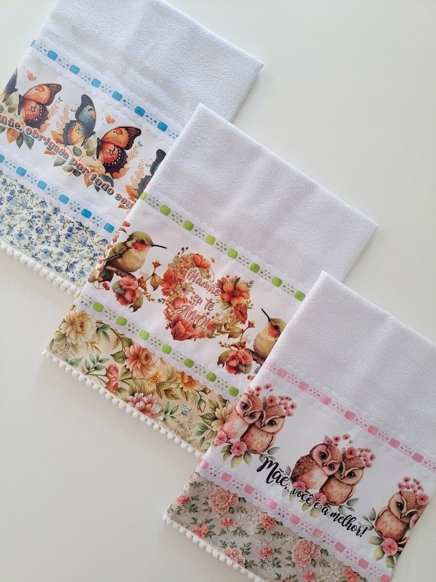 Kit 10 Panos de Prato Sublimados Sortidos Dia das Mães.