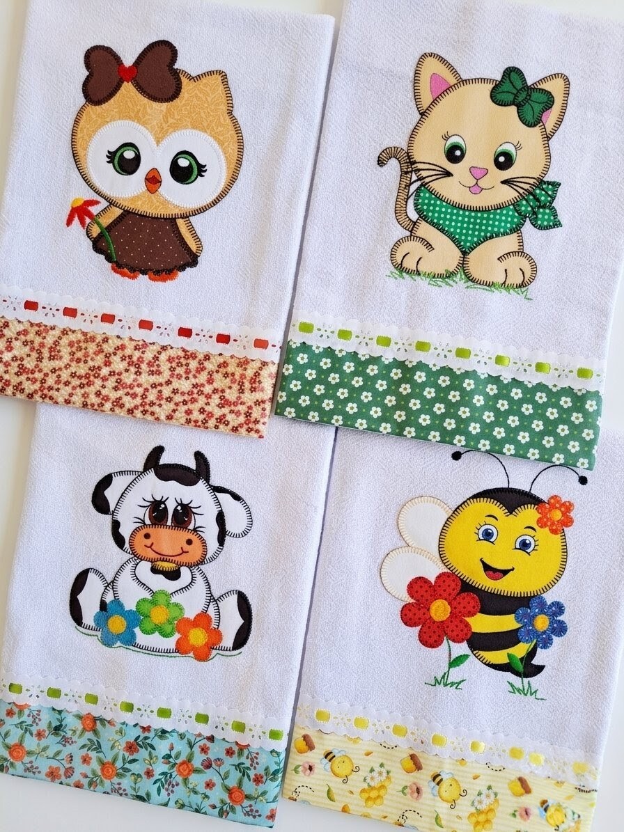 Kit 7 Panos de Prato Patchwork Sortidos com Passa Fita