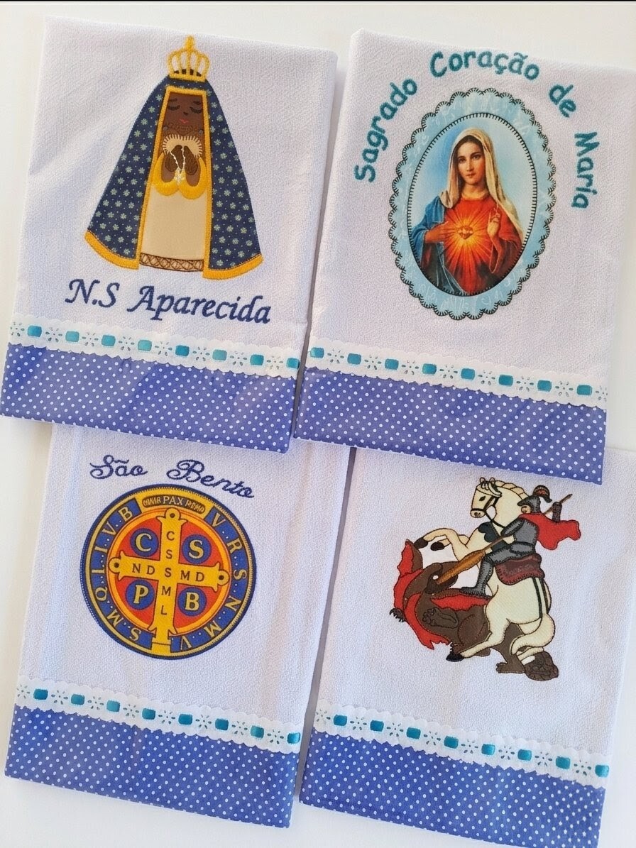 Kit 6 Panos de Prato Copa Guardanapos Patchwork Religiosos Sortid