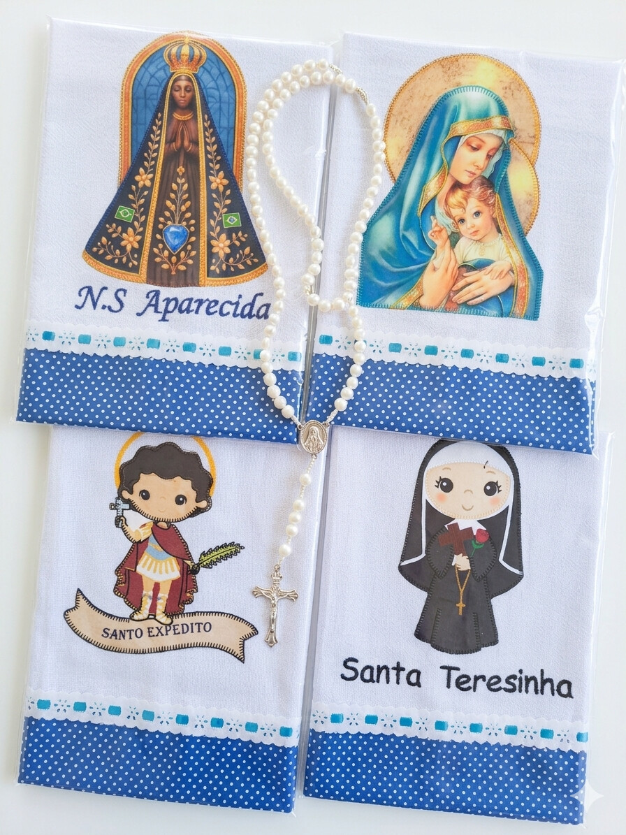 Kit 6 Panos de Prato Copa Guardanapos Patchwork Religiosos Sortid