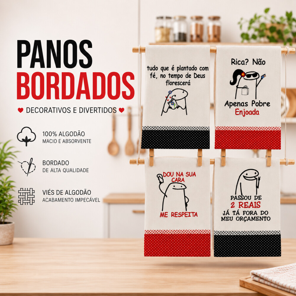 Kit 5 Panos de Prato Copa  Memes Frases Divertidas Sortidos com V