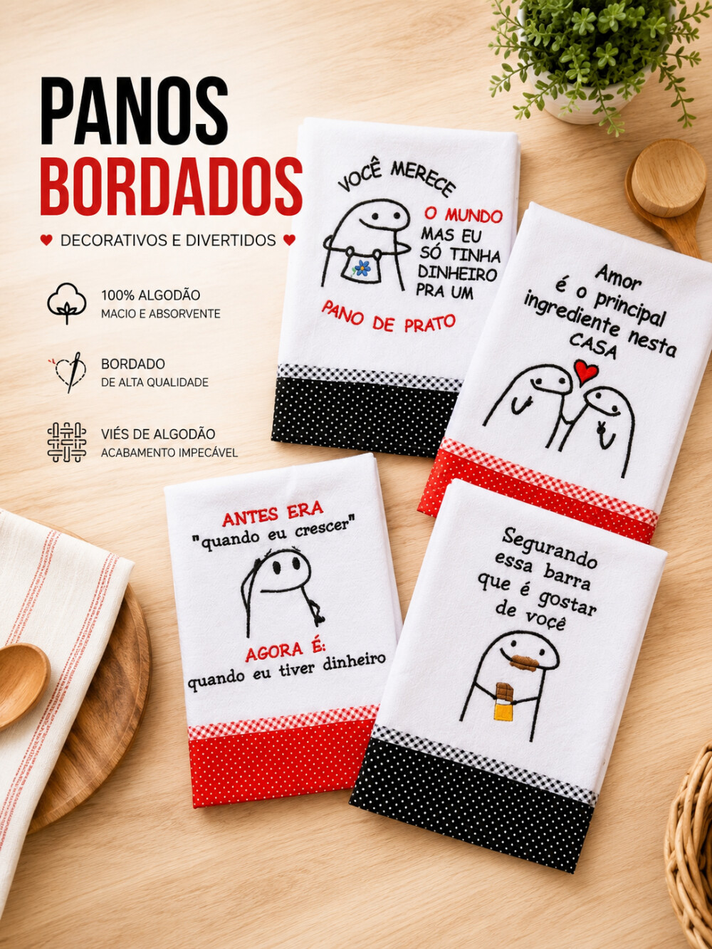 Kit 5 Panos de Prato Copa  Memes Frases Divertidas Sortidos com V
