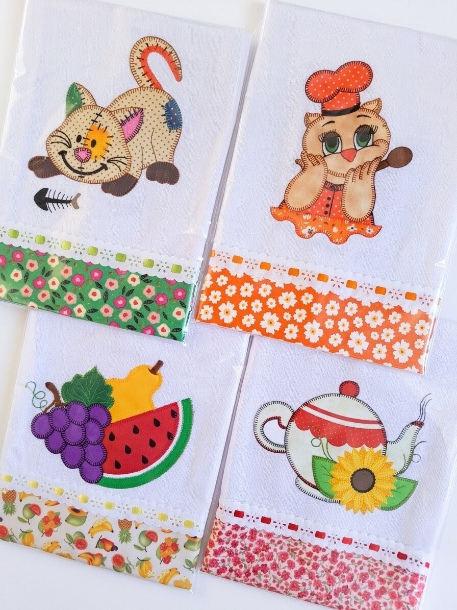 Kit 10 Panos de Prato Guardanapos Patchwork Sortidos com Passa Fi