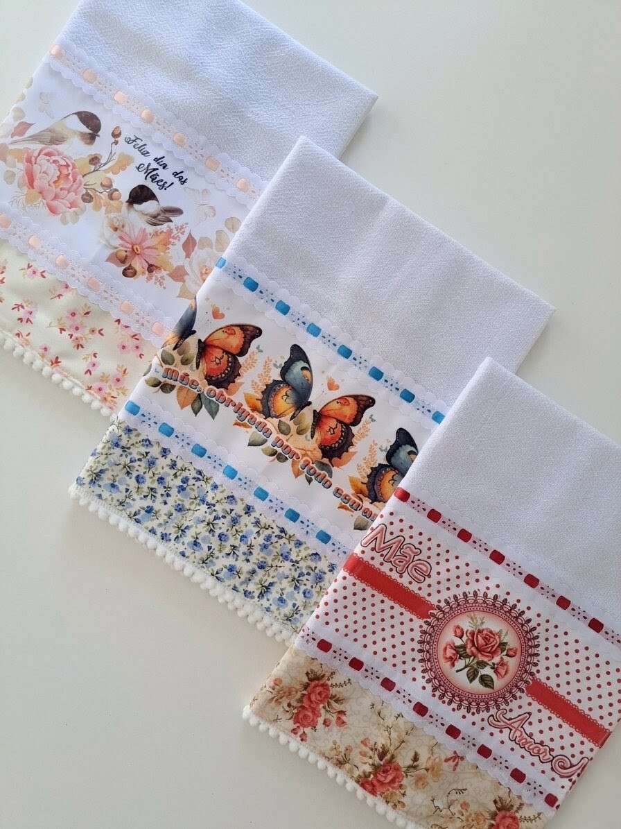 Kit 7 Panos de Prato Sublimados Sortidos Dia das Mães.