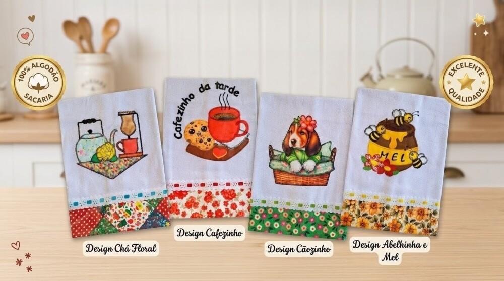 Kit 10 Panos de Prato Patchwork Sortidos com Passa Fita.