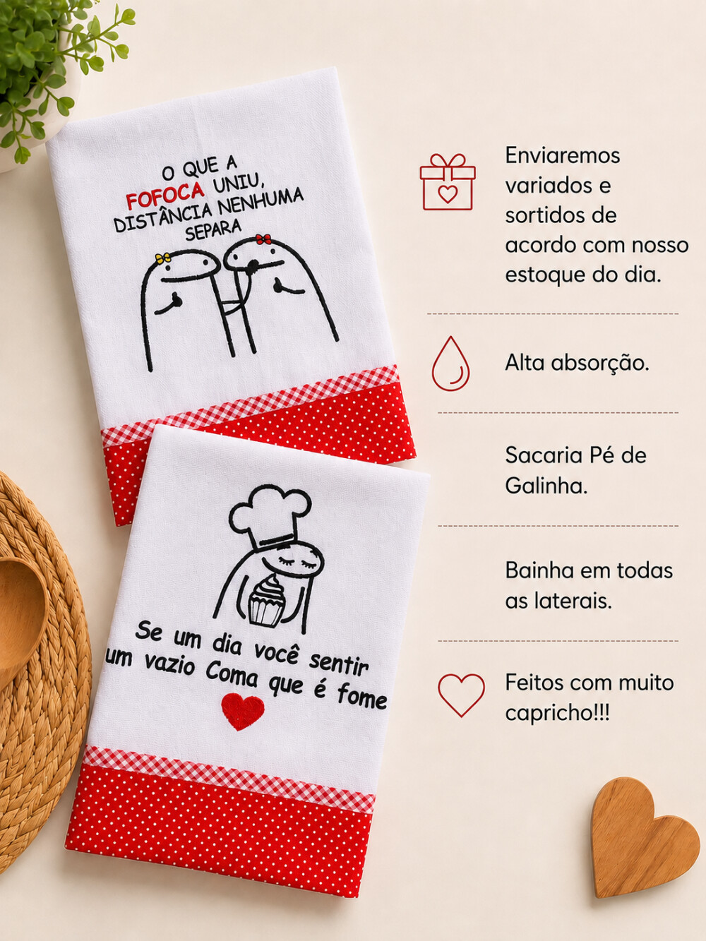 Kit 6 Panos de Prato Memes Frases Divertidas Sortidos com Viés A