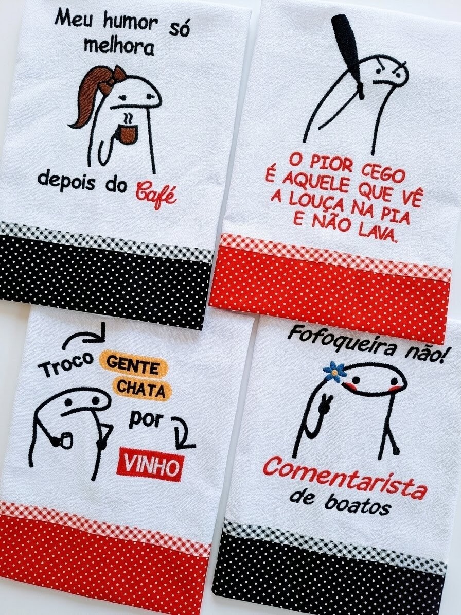 Kit 8 Panos de Prato Memes Frases Engraçadas Sortidos com Viés 