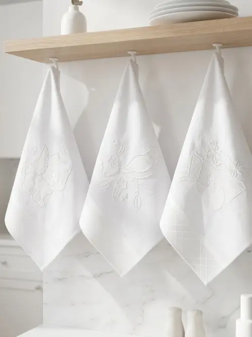 Kit 10 Panos de Prato Todo Branco Bordados 100% Algodão