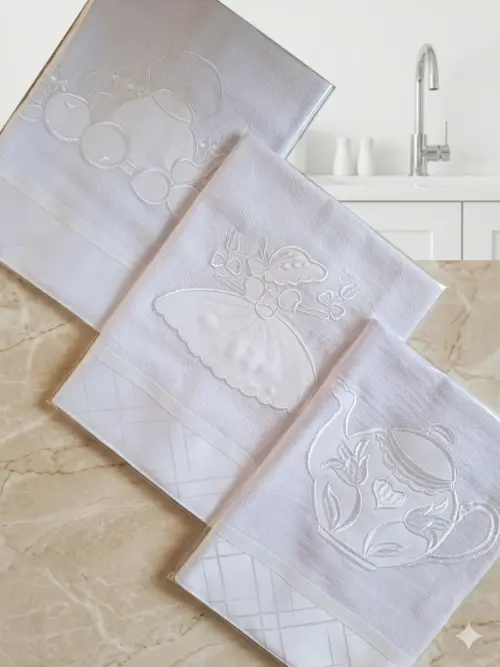Kit 10 Panos de Prato Todo Branco Bordados 100% Algodão