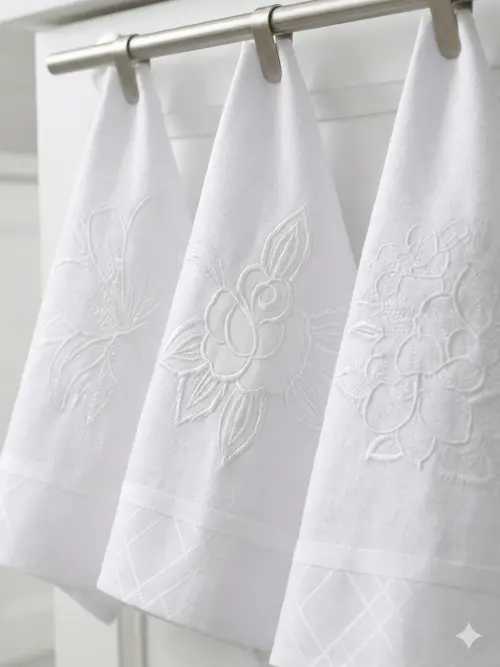 Kit 10 Panos de Prato Todo Branco Bordados 100% Algodão