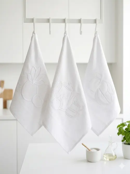 Kit 10 Panos de Prato Todo Branco Bordados 100% Algodão