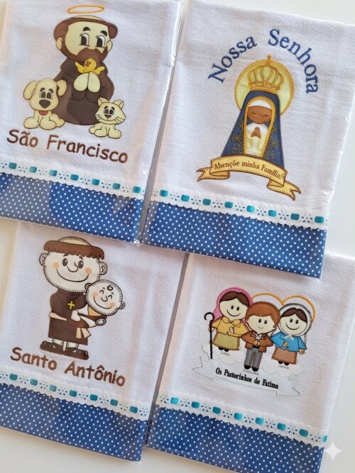 Kit 6 Panos de Prato Patchwork Sortidos Religiosos com Passa Fita 100% Algodão