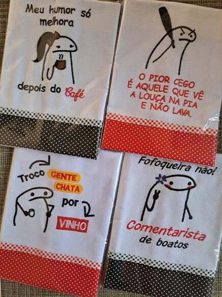 Kit 5 Panos de Prato Bento Flork Sortidos com Viés Algodão