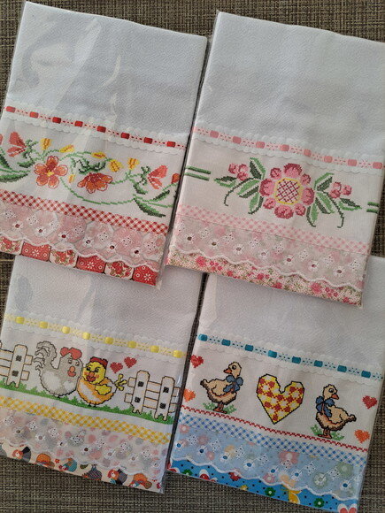 Kit 10 Panos de Prato Ponto Cruz Sortidos Bordado Inglês.