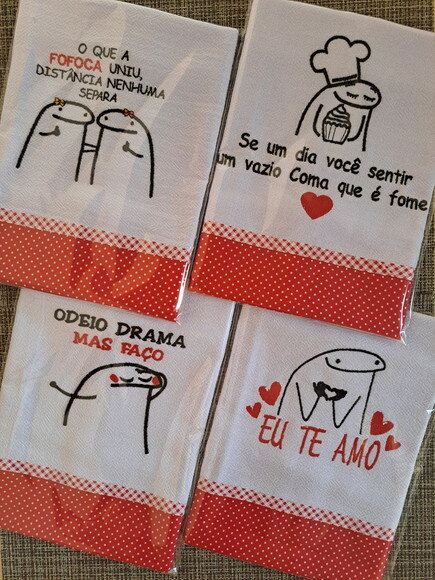 Kit 6 Panos de Prato Bento Flork Sortidos com Viés Algodão