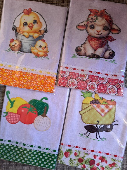 Kit 6 Panos de Prato Patchwork Sortidos com Passa Fita.