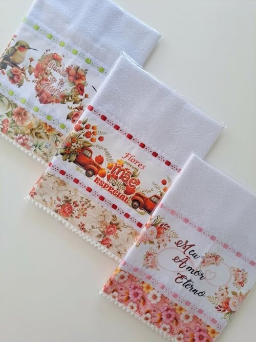 Kit 10 Panos de Prato Sublimados Sortidos Dia das Mães.