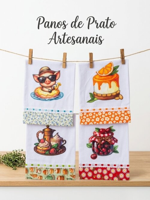 Kit 7 Panos de Prato Patchwork Sortidos com Passa Fita