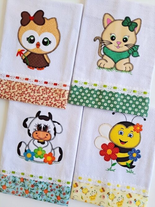 Kit 7 Panos de Prato Patchwork Sortidos com Passa Fita