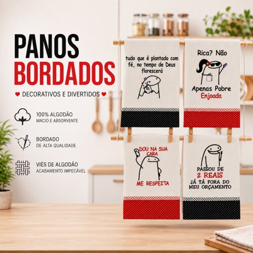 Kit 5 Panos de Prato Copa  Memes Frases Divertidas Sortidos com V