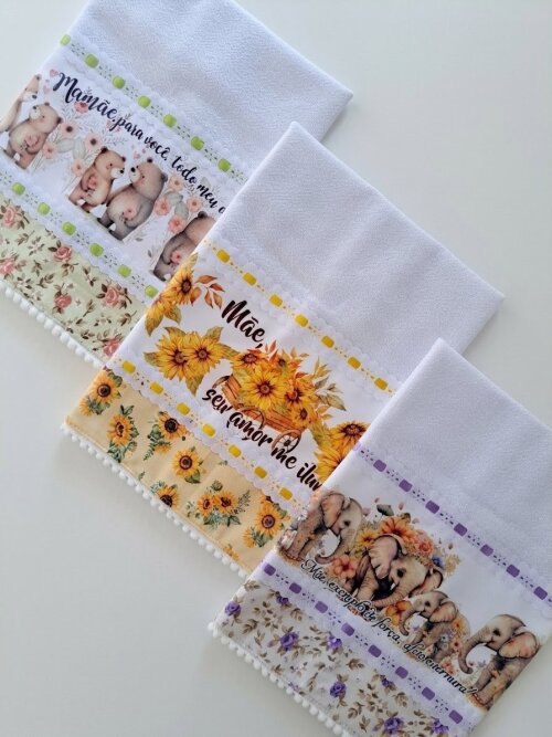 Kit 7 Panos de Prato Sublimados Sortidos Dia das Mães.
