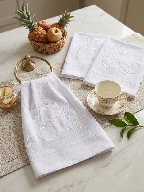 Kit 10 Panos de Prato Todo Branco Bordados 100% Algodão