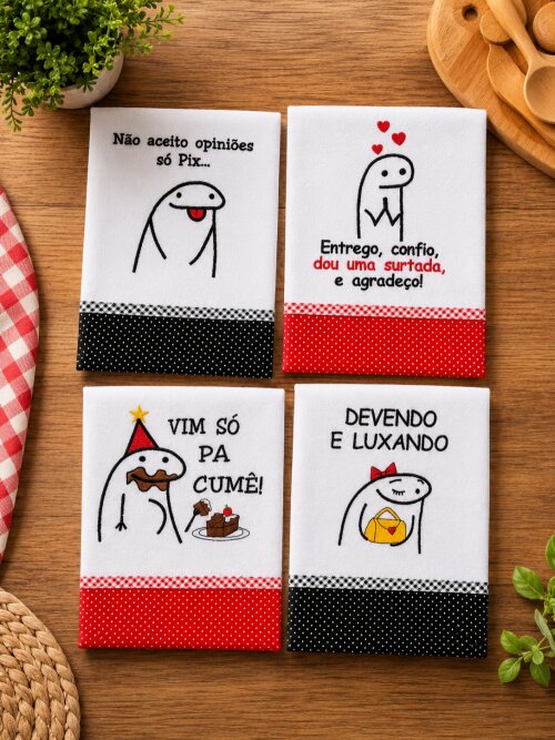 Kit 6 Panos de Prato Memes Frases Divertidas Sortidos com Viés A