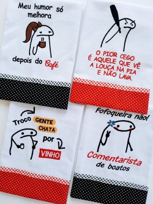 Kit 8 Panos de Prato Memes Frases Engraçadas Sortidos com Viés 