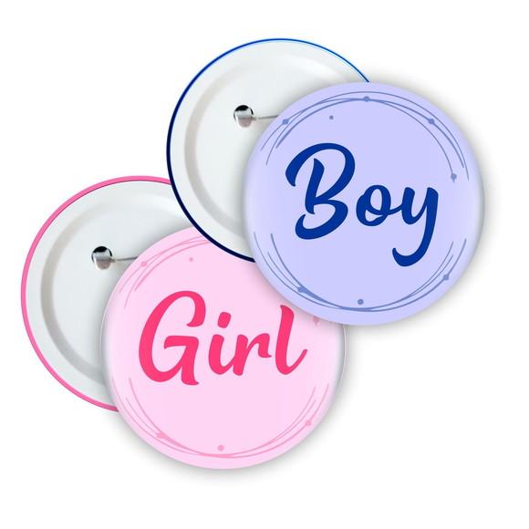 60 Bottons Boy e Girl (chá Revelação) Tamanho 3,5 cm
