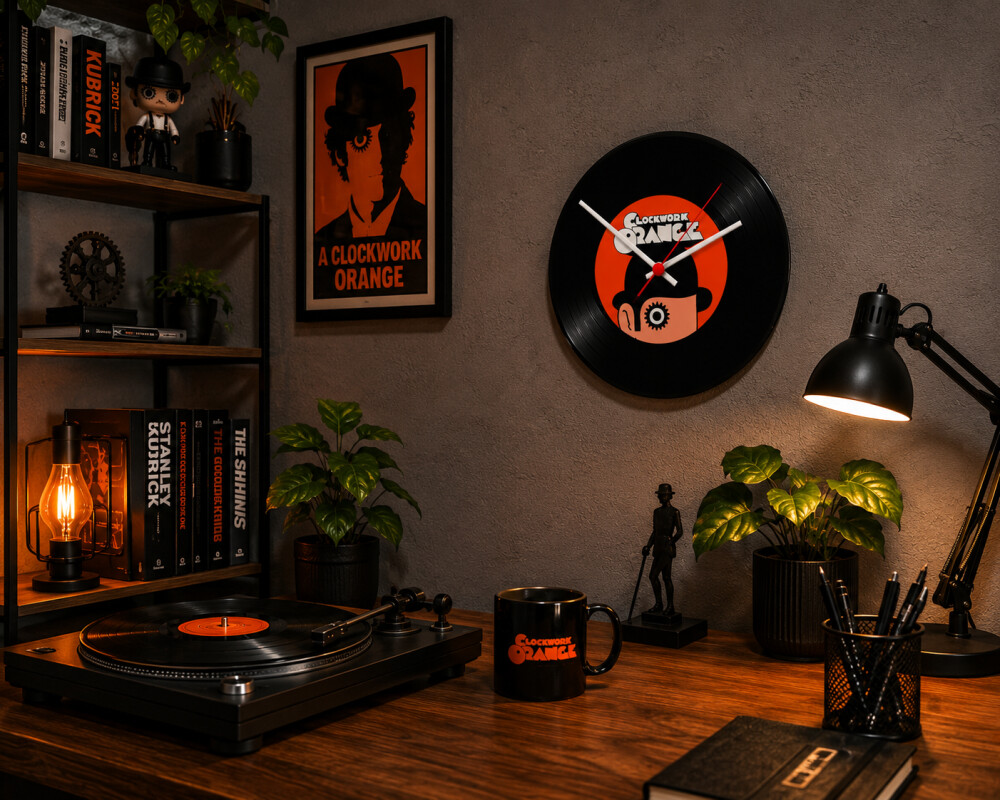 Relógio Decorativo Disco de Vinil Laranja Mecânica Retrô
