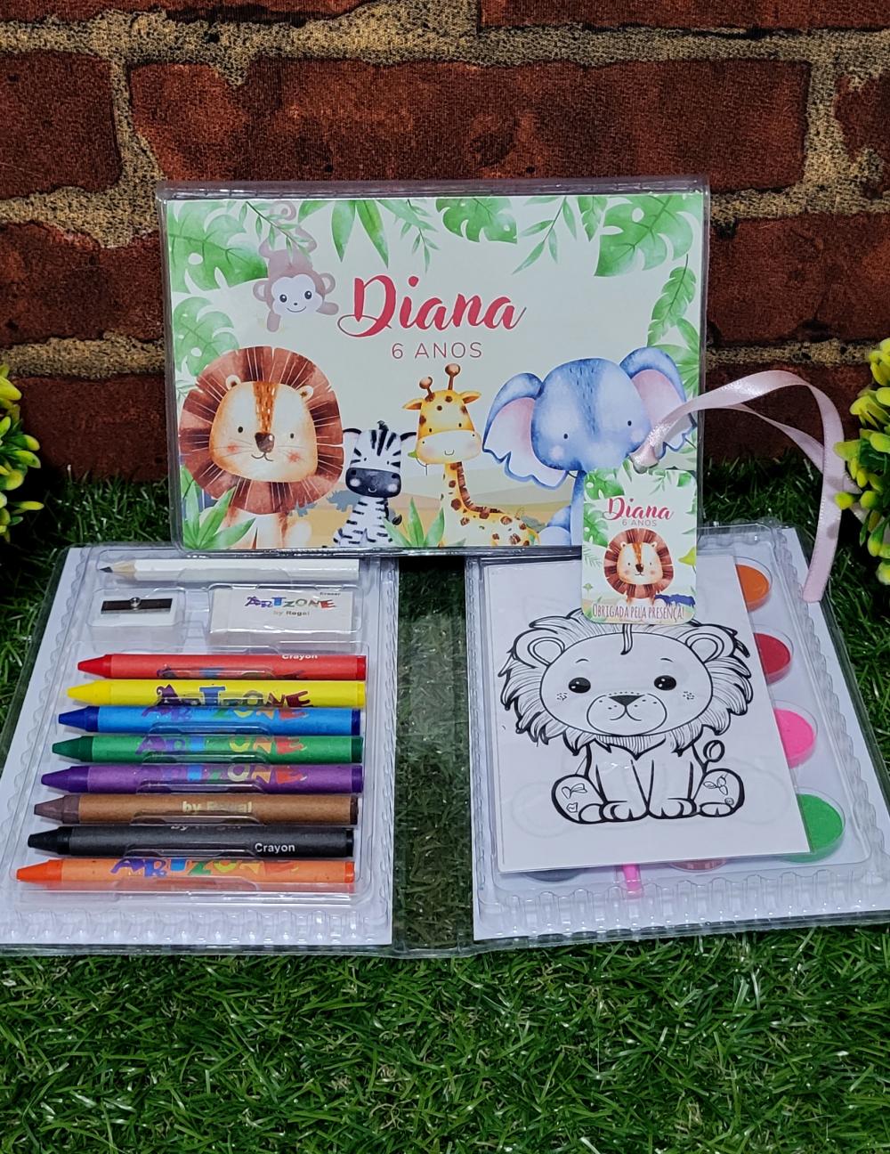 Lembrancinha Safari menina estojo de pintura 31 itens personaliza