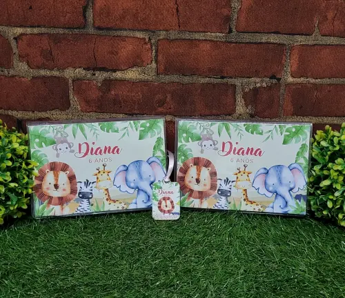 Lembrancinha Safari menina estojo de pintura 31 itens personaliza