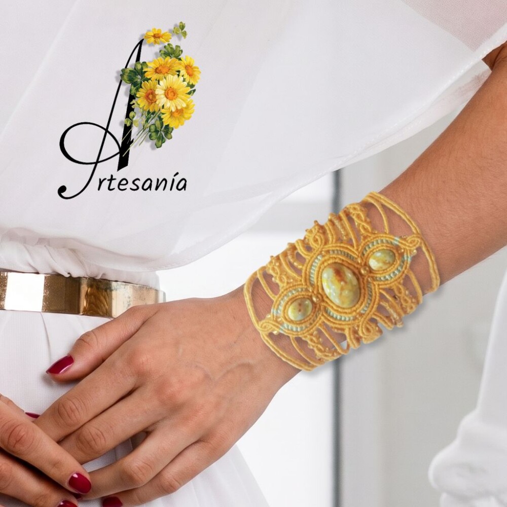 Bracelete Feminino Amarelo Our Deusa Hera de Macramê Moda 2026